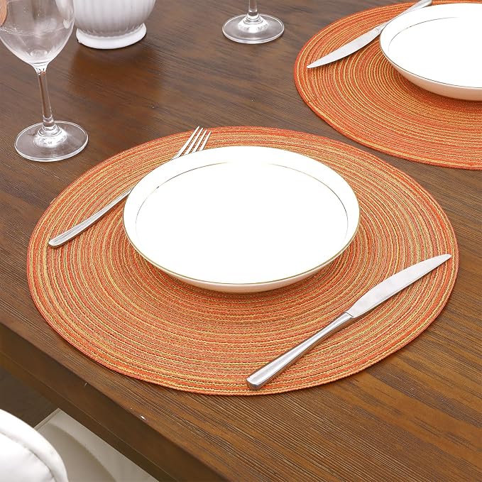 SHACOS Round Braided Placemats Set of 8 Fall Place Mats Washable Polyester 15 - Image 2