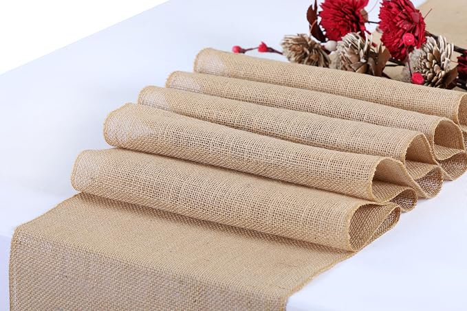 MDS® Pack of 15 Natural Burlap Table Runner, 12 x 72 Inch, Jute Vintage Rustic - Image 3