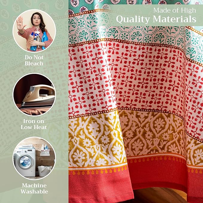 Maison d' Hermine Table Cloth Round Table 100% Cotton 69 Round Inches Tablecloth Reusable Decorative for Dining Room Farmhouse Home Valentines Day Decorations Spring Summer - Provence