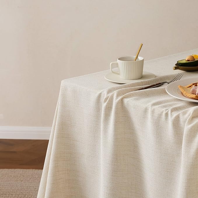 Linen Tablecloth with Tassels, Farmhouse Style Light Beige Tablecloth, Water Resistant Burlap Tablecloths for Rectangle Table, 60x84 Inch Light Tan