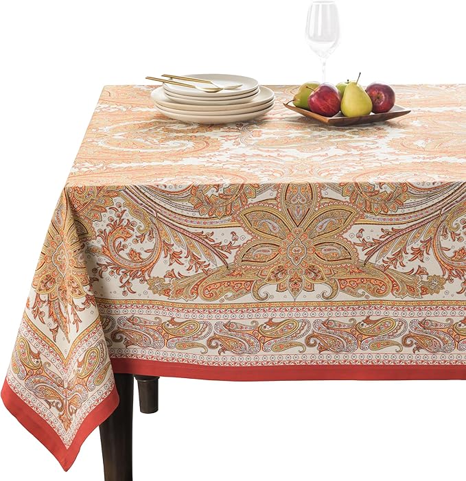 Maison d' Hermine Table Cloth Rectangle Table 100% Cotton 70 x 120 Inches Fall Tablecloth Reusable Everyday Use for Thanksgiving Christmas Decorations Dining Farmhouse Party (Kashmir Paisley)
