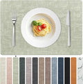 FROMHEART Faux Leather Placemats Set of 12–Waterproof,Heat/Oil Stain-Resistant PU Table Mat–Reversible,Non-Slip,Easy to Clean Place Mats for Kitchen,Dining,Indoor/Outdoor,(Light Green,11.8" x 17")