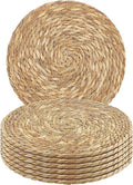 Kochorie Set of 6 Round Woven Placemats - 13.8 Inches Natural Boho Rattan Wicker Table Mats for Home Dining Table