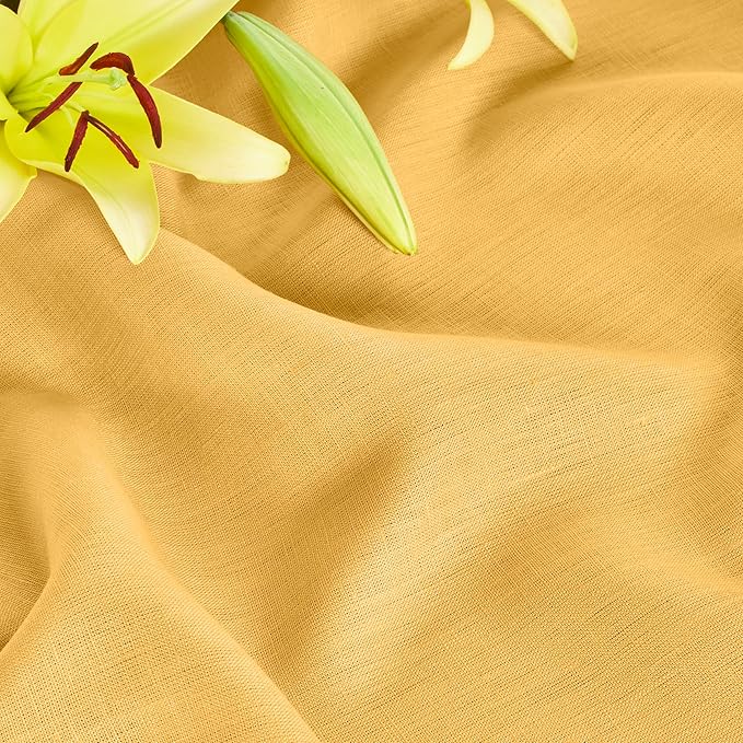 Solino Home Linen Tablecloth 60 x 120 Inch - 100% Pure Linen Mustard Yellow Table Cloth for Rectangle Tables - Fete, Machine Washable Tablecloth for Spring, Easter