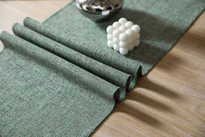 Green Table Runners 36 Inches Long, Burlap Linen Style Rustic Farmhouse Table - Image 5