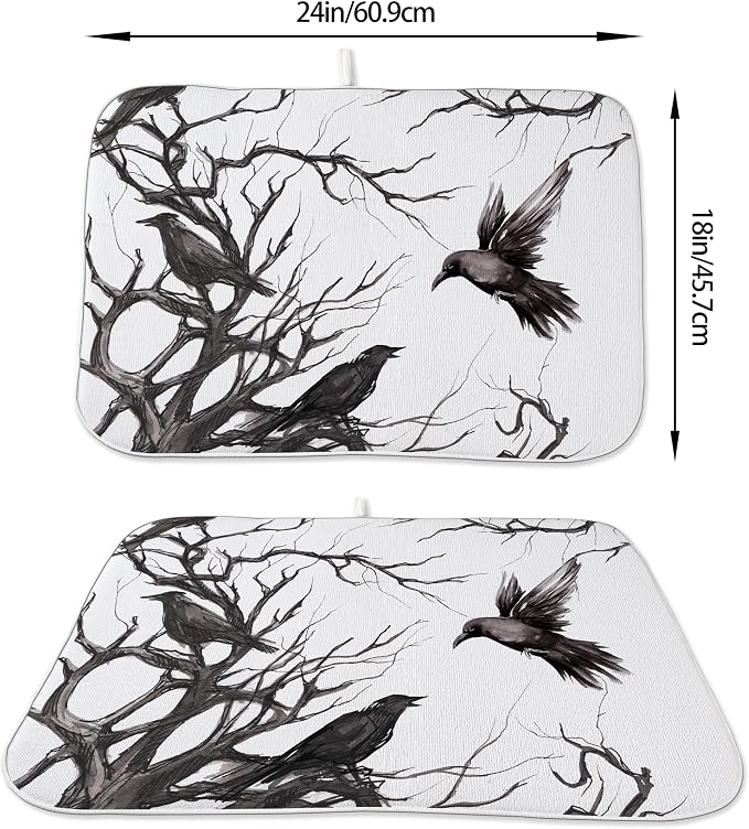 Halloween Dish Drying Mat for Kitchen Counter 18x24 Inch Black Tree Crows Dish - Image 6