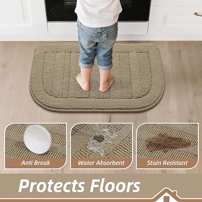 BEQHAUSE 24x40 Inch Kitchen Rug Mat Durable Kitchen Rugs Non-Slip Washable Absorbent Kitchen Mats for Floor Dirt-Resistant Semicircular Kitchen Mat (Beige)