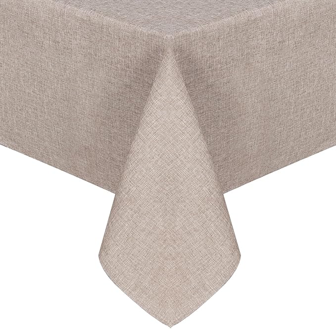 JIUZHEN Rectangle Table Cloth Faux Linen Farmhouse Tablecloth Wrinkle and Stain Resistant Decorative Fabric Table Cover for Kitchen, Dining Room, Parties and Camping, Stone, 60 x 102 Inch