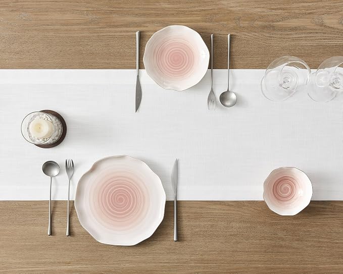 Linen Textured Border Table Runner, 14 x 48 Inch White | Mitered Corner Design - Image 4