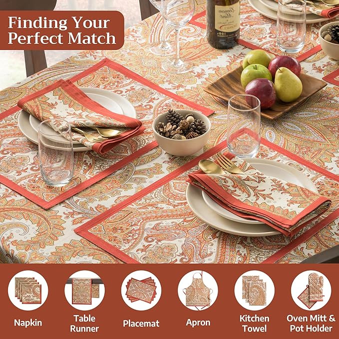 Maison d' Hermine Table Cloth Rectangle Table 100% Cotton 54 x 72 Inches Tablecloth Reusable Decorative Everyday Use for Dining Room, Farmhouse, Home, Party, Festive & Wedding - Kashmir Paisley