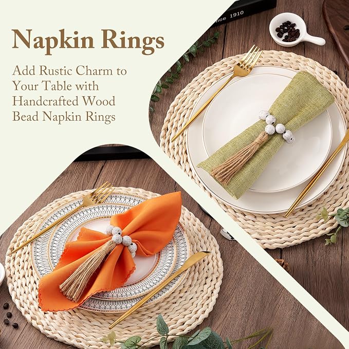 APTWOW Napkin Rings Set of 6, Wooden Napkins Rings - Image 6