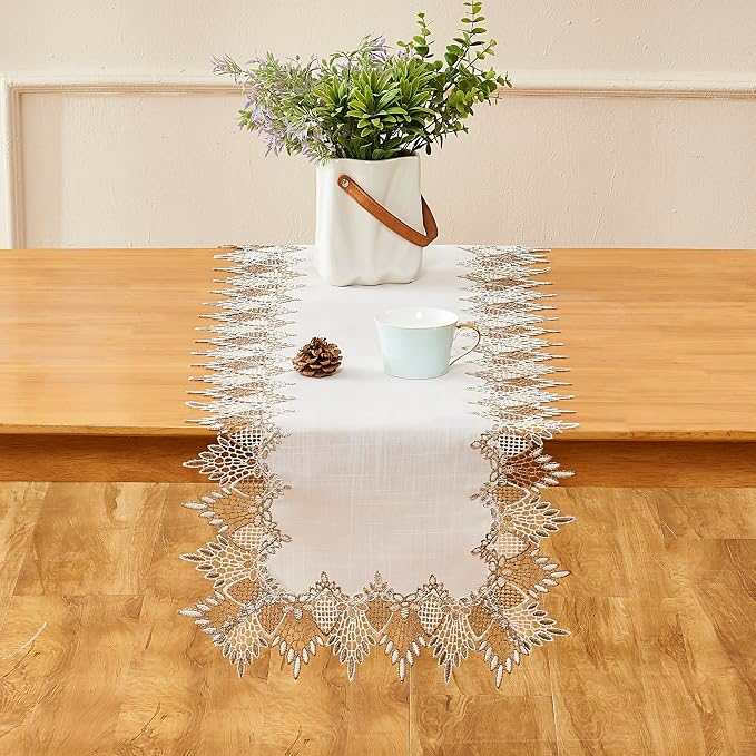 White Linen Table Runner 36” Lace Coffee Table Runners | French Dresser Runners - Image 3