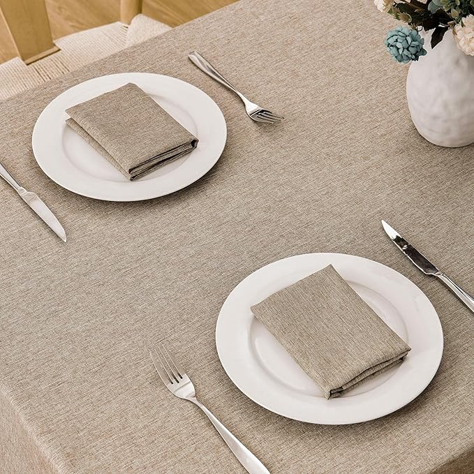 Rectangle Tablecloth Linen Textured Waterproof & Stain Resistant Table Cloth Wrinkle Free Decorative Fabric Farmhouse Table Cover for Dining/Party/Buffet/Wedding, 60 x 84 Inch, Mocha