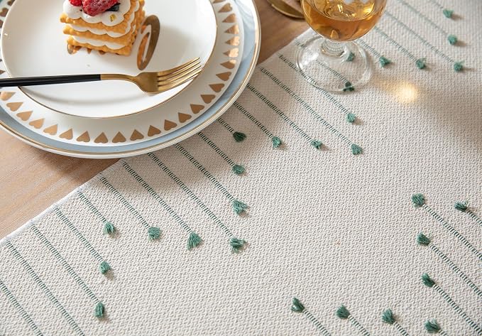 Boho Table Runner 13 x 108 Inch Long Natural Cotton Woven Runner - Image 3