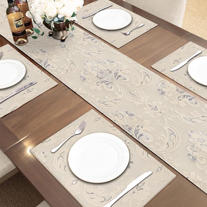 Loom and Mill Luxury Jacquard Table Runner 90 Inches Long, Light Apricot | - Image 6