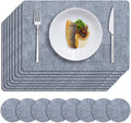 MOSAYT Placemats Set of 8, Heat Resistant Vinyl Place Mats with Coasters, Wipeable Washable 100% Waterproof Oil Proof Faux Leather Table Mats for Kitchen Dining Party Outdoor, 12" x 17", Sky Blue