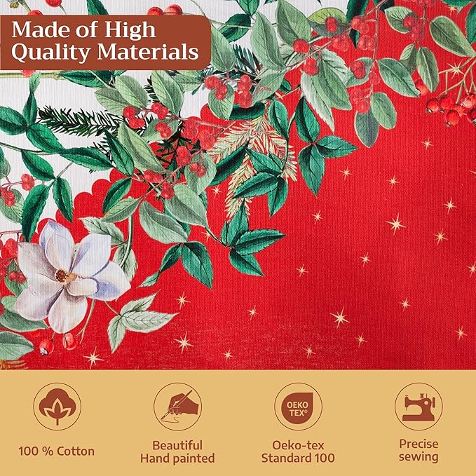 Maison d' Hermine Table Cloth Round Table 100% Cotton 69 Inches Fall Tablecloth Reusable Everyday Use for Thanksgiving Christmas Decorations Dining Farmhouse Party (Noel)