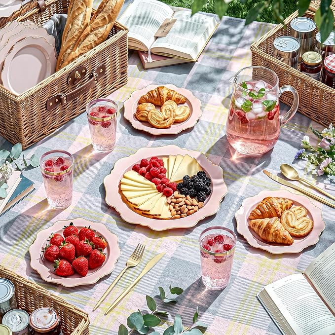 175Pcs Pink Plastic Plates - Image 4