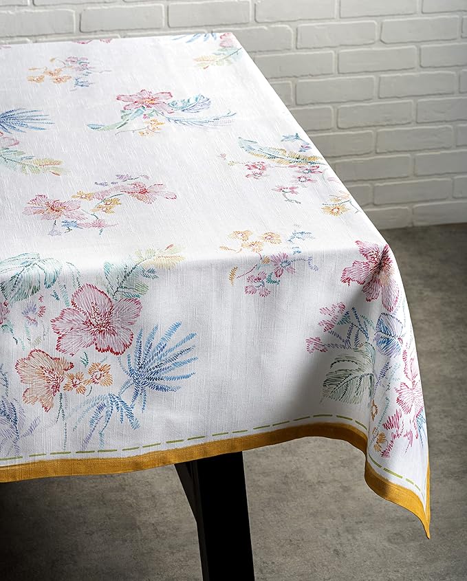 Maison d' Hermine Table Cloth Square Table 100% Cotton 60 x 60 Inches Tablecloth Reusable Decorative for Dining Room Farmhouse Home Valentines Day Decorations Spring Summer - Paradise Island