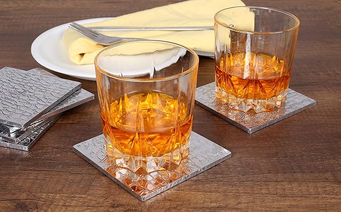 Premium Engraved Table Coaster, Drink Coasters Set of 12-4 Inch Coaster Set for Tabletop, Coffee Table Protection, Home Decor Accent, Non Slip Drink Mats (Silver) - ALPHA Living HOME