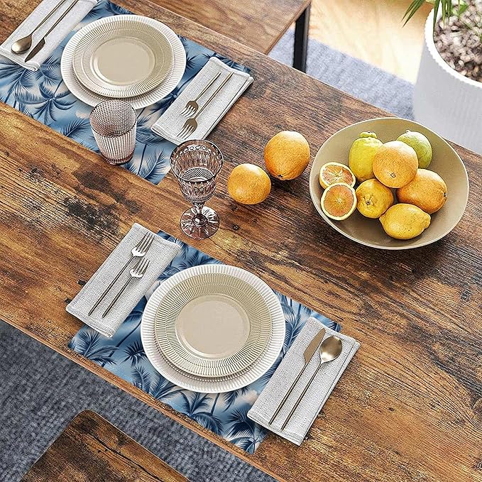 Placemats Set of 6 Tropical Palm Tree Place Mats Washable Kitchen Dining Linen Table Mats Stain Heat, for Home Party Indoor 12x18 in