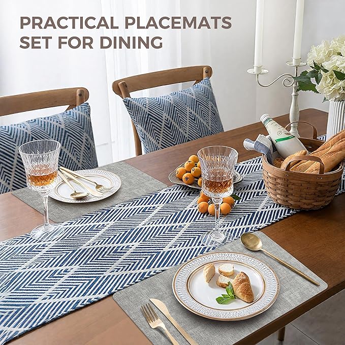Vinyl Placemats Set of 12, Faux Leather Waterproof and Heat Resistant Place Mats, Washable Anti-Slip Table Mats with Coaster, Wipeable Placemats for Indoor & Outdoor 17" x 12" (Light Grey, Set of 12)