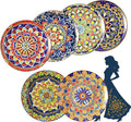 Colorful Ceramic Plate Set of 6 – 8.7 Inch Bohemian Porcelain Plates by AHX