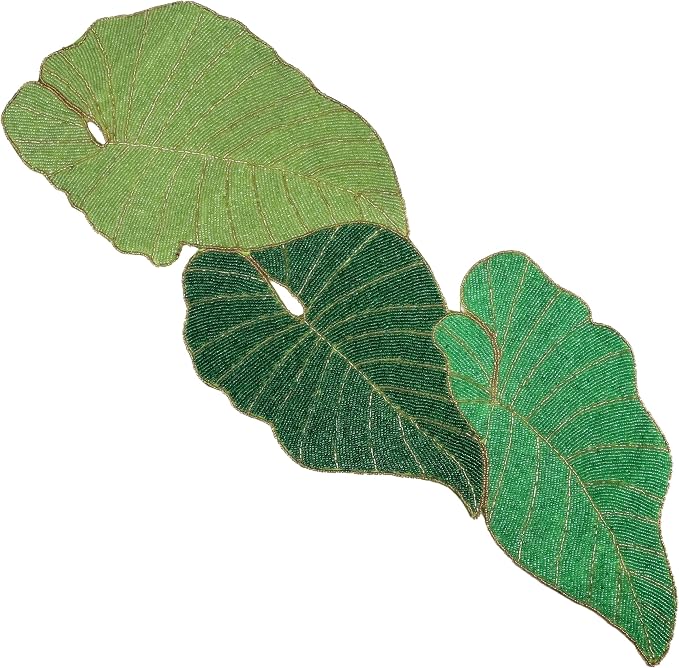 Green Leaf Beaded Table Runner, 36 in, Handcrafted Décor | 13x36 in, glass - Image 9