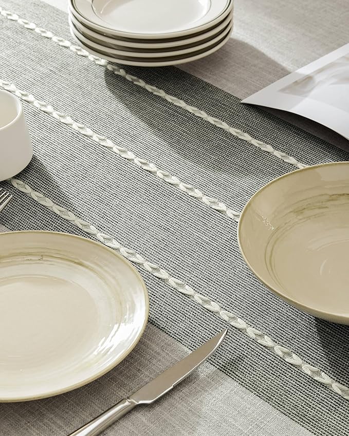 ZeeMart Contrast Linen Table Cloth Rectangle Table Cloths 60x104 Inch Grey, Farmhouse Style Heavy Weight Grey Tablecloth, Water Resistant Burlap Tablecloths
