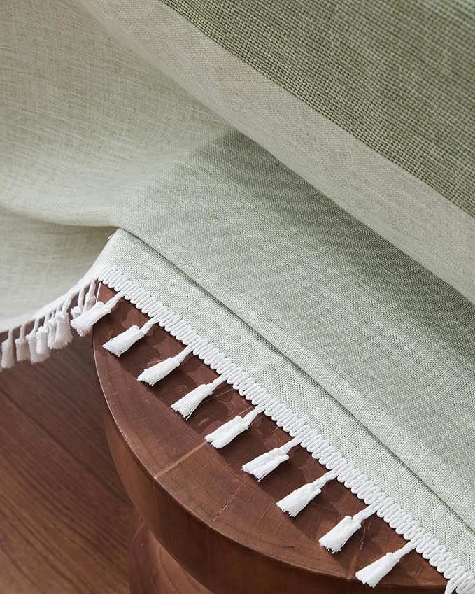 ZeeMart Contrast Linen Table Cloth Square Table Cloths 52x52 Inch Mid-Stripe Green, Farmhouse Style Heavy Weight Sage Green Tablecloth, Water Resistant Burlap Tablecloths