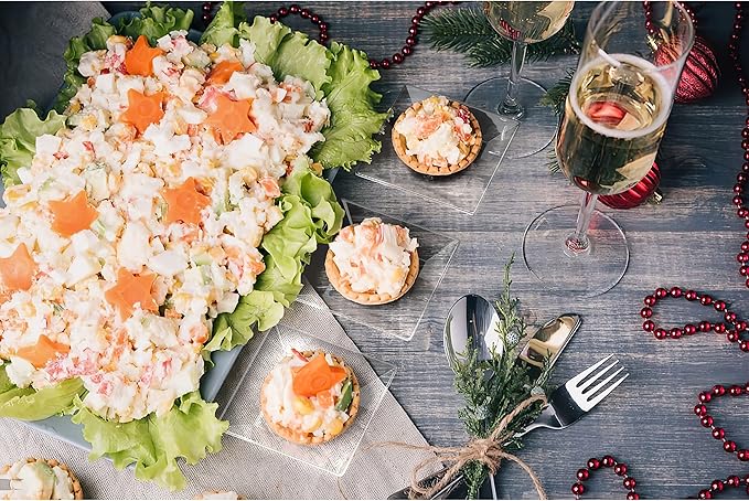 Exquisite Mini Disposable Appetizer Plates - 1200 Pack 2.95" x 2.95" Crystal Clear Plastic Dessert Plates - Elegant Design for Weddings, Birthdays & Formal Parties - Stackable, Convenient - BPA Free