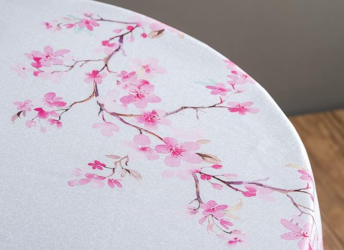 Maison d' Hermine Table Cloth Round Table 100% Cotton 63 Round Inches Tablecloth Reusable Decorative for Dining Room Farmhouse Home Valentines Day Decorations Spring Summer - Blossoms in Spring