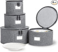storageLAB China Storage Containers, Hard Shell Case with Felt Dividers for Charger Plates, and Dishes, Ideal for Kitchen Organization, Moving Supplies, and Fine China Storage - 4-Piece Set, Gray