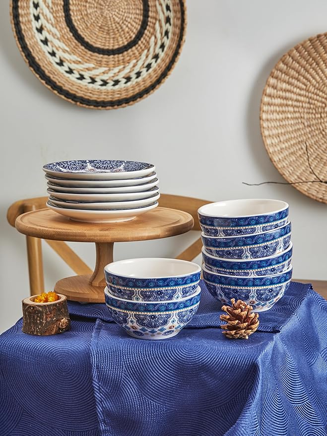 Bico Blue Talavera Appetizer Plates Set of 6, 6 Inch Small Ceramic Dessert Plates for Snacks, Salad, Tablescape, Microwave and Dishwasher Safe, Gift for Housewarming and Thanksgiving