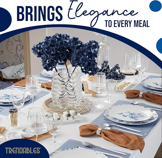 Trendables Disposable Plates For Party Supplies | Blue Floral Plastic Plates For Wedding 40 Pcs - 20 X 8 & 20 X 10 Dinner Plate Sets | Floral Plate Set Disposable Plastic Dinnerware Sets