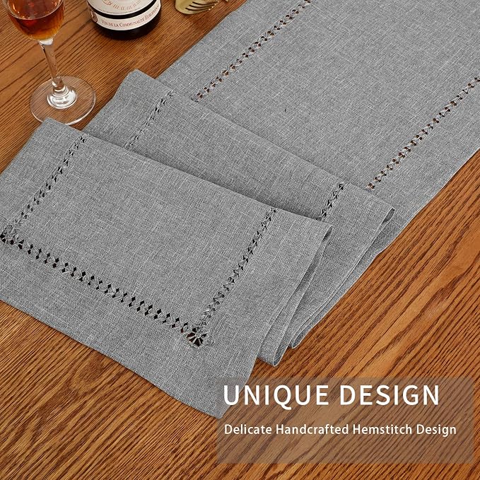 Tosewever Decorative Hemstitch Linen Table Runner Farmhouse Style Tabletop - Image 6