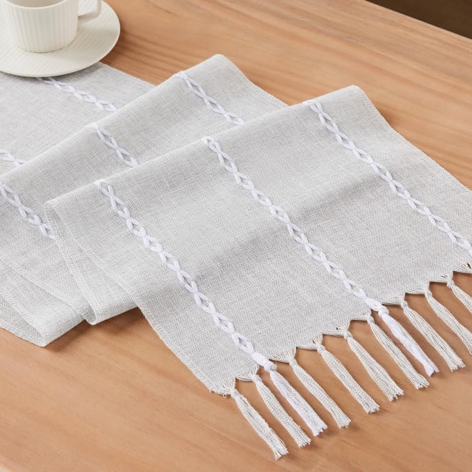 Braided Farmhouse Table Runner, Braided Light Grey 13x36 Inch, Cotton Linen - Image 7