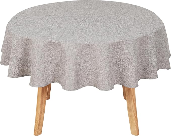 Hiasan Round Linen Tablecloth 80 Inch - Wrinkle and Stain Resistant Washable Polyester Fabric Table Cloth for Dining Room Kitchen Party, Stone