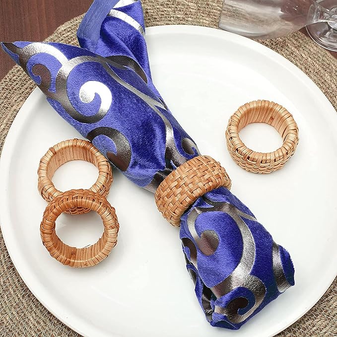 ALPHA Living HOME Natural Rattan Napkin Rings Set of 12 - Handcrafted Cane Serviette Holders for Table Decor, Weddings, Parties, Dinners, Rustic Boho Style Napkin Rings Set (Brown)