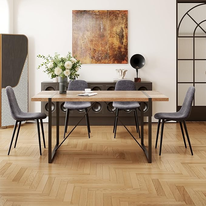 Dining Table Set for 4, Modern 55'' Wood Dining Table Set,Kitchen Table and Chairs Set of 4,Ideal for Kitchen Dining Room