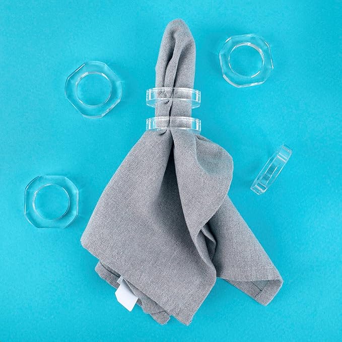 ALPHA Living HOME Acrylic Napkin Rings Set of 12-Elegant Napkin Holders for Cloth Napkins, Classic Round Serviette Rings for Dining Table Décor, Weddings, Banquets, Parties & Gatherings (Transparent)