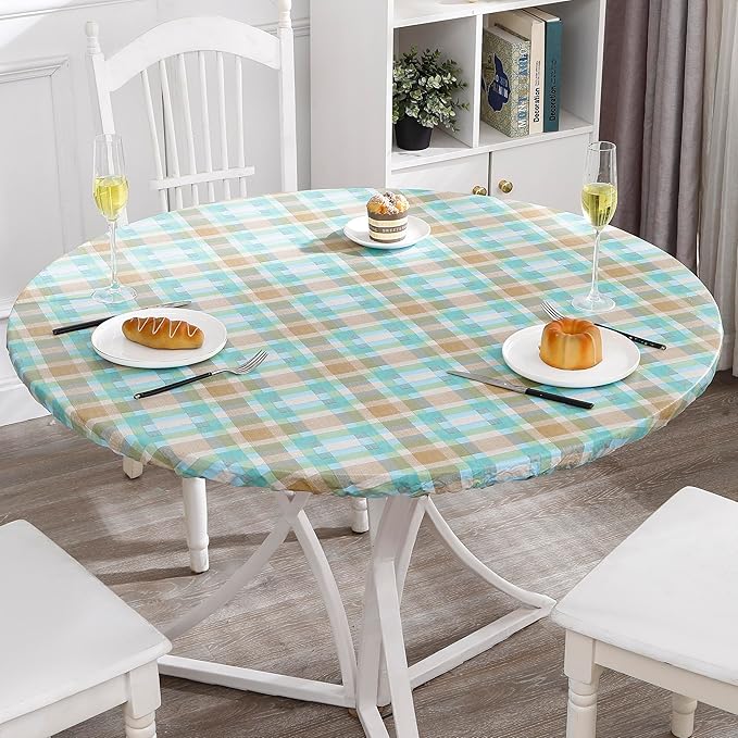 Walrus Round Vinyl Fitted Tablecloth with Flannel Backing Elastic Edge Design Table Cover Waterproof Oil-Proof PVC Table Cloth Stain-Resistant Best for 57"-66" Round