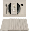 D'Moksha Homes Linen Placemats Set of 8 - Classic Hemstitch Natural Placemats 14 x 19 Inch - 100% Pure Linen Table Mats for Valentines, Spring, Easter - Handcrafted and Machine Washable