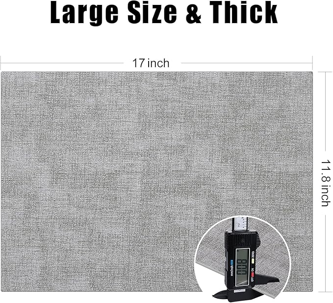Homaxy Faux Leather Heat Resistant Placemats for Dining Table Set of 6, Waterproof Wipeable Washable PU Table Mats, Easy to Clean Anti-Slip Place Mats, 11.8" x 17", Light Grey