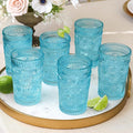 Kate Aspen Vintage Textured Aqua Blue Striped Drinking Glasses Set of 6-13 oz by KateAspen