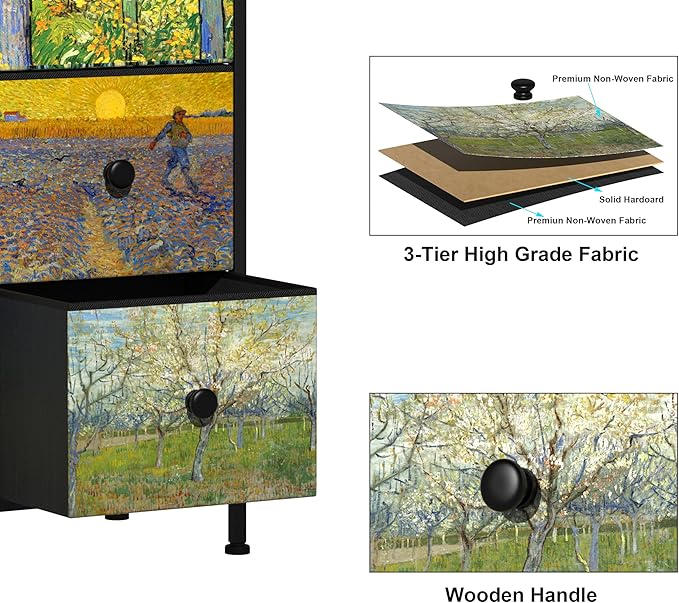 EXOTICA Large Chest of Drawers 15 Drawer Dresser Van Gogh Tall Fabric Dresser for Bedroom Living Room Entryway Closet with Sturdy Metal Frame and Wooden Top