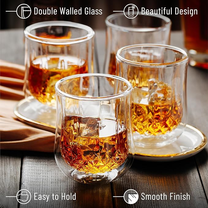 BTaT- Double Walled Drinking Glass, 4 Pack, 8 oz, Stylish Insulated Rocks Glass - Image 4