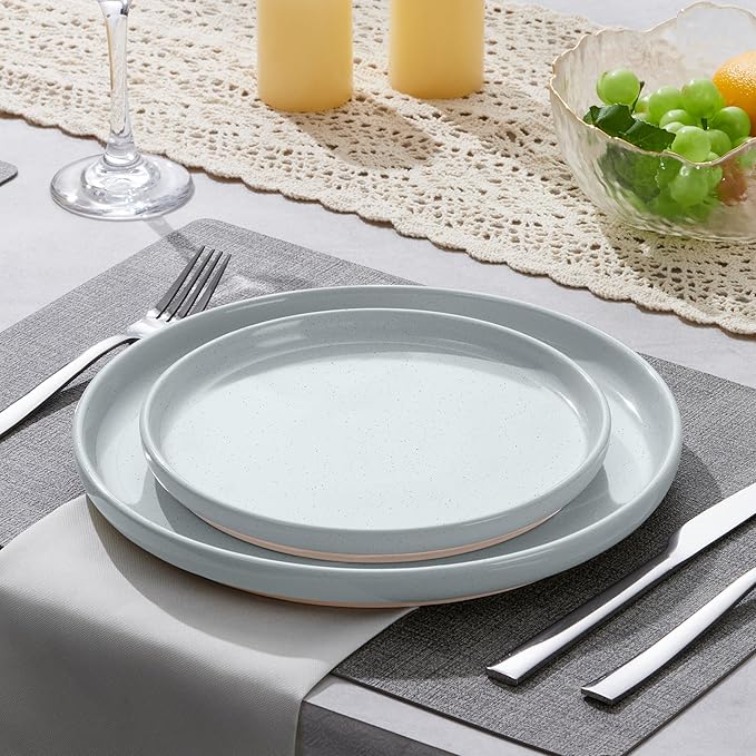 LIANYU Stoneware Dinner Plates Set of 4, 10.5’’ Large Round Ceramic Plates, Dessert Serving Dishes Set for Kitchen Dining, Oven, Microwave & Dishwasher Safe, Scratch Resistant, Glacier Gray