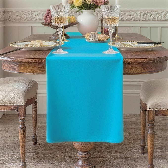 Teal Table Runner, Waterproof Washable Runners 36 Inches Long | Reusable 12x36 by KAIPHO