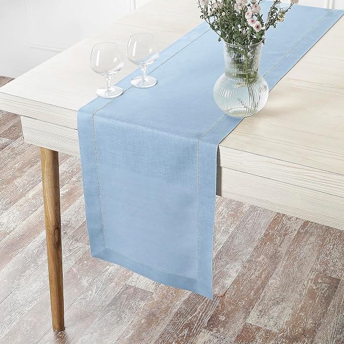 D'Moksha Homes Linen Powder Blue Table Runner 84 Inches Long - Image 5